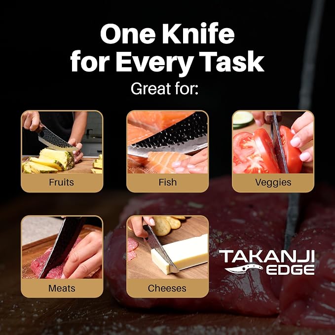 Spark Innovators Takanji Edge Knife – Ultra Sharp Japanese Style Chef's Knife, Forged Steel, All-Purpose Cooking Tool for Meat, Fish & Vegetables – Ergonomic Non-Slip Grip – Great Gift Idea for Chefs