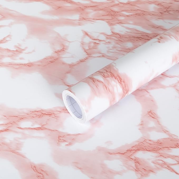 practicalWs White/Pink Marble Contact Paper Granite Peel and Stick Countertops Self-Adhesive Wallpaper Cabinets Drawer Shelf Wall Crafts Wall Paper Decorations 17.7 in x 196.8 in