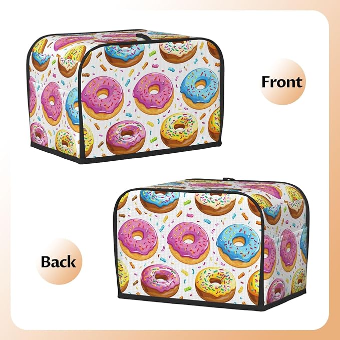 Donuts Theme 2 Slice Toaster Cover Wide Slot Dustproof Bread Maker Cover Fingerprint Protection Kitchen Appliance Cover Toaster Bag