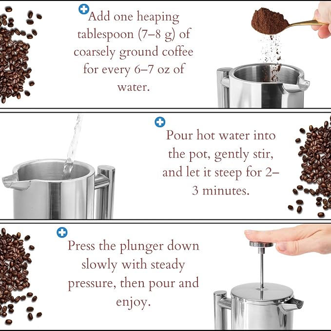Mixpresso Large Stainless Steel French Press Coffee Maker 50 Oz 1500ml, Double Wall Insulated French Press Stainless Steel, Easy Clean Tea Brewer, Easy Press Durable Metal Coffee Press