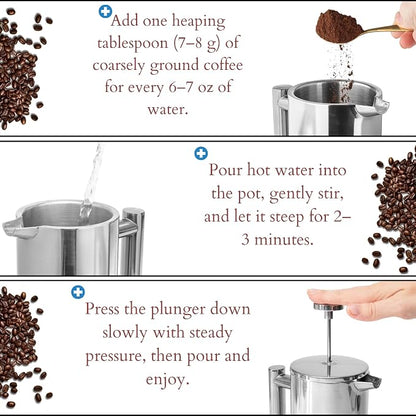 Mixpresso Large Stainless Steel French Press Coffee Maker 50 Oz 1500ml, Double Wall Insulated French Press Stainless Steel, Easy Clean Tea Brewer, Easy Press Durable Metal Coffee Press