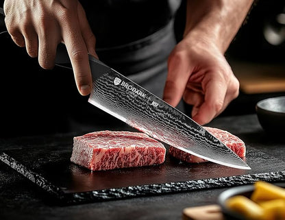 BRODARK Knife Set, Damascus Kitchen Knife Set with Block, 9 Pieces Sharp Professional Japanese Chef Knives with Ergonomic Full-Tang ABS Handle for Home, Restaurant -Christmas Gift, Dark Horse Series