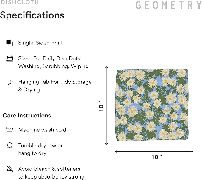 GEOMETRY Kitchen Dish Cloths - Spring & Summer Collection - Premium Dishcloths with Geoweave - Absorbent & Fast Drying Kitchen Towels - Daisy Sky, 10" x 10" - 3-Pieces