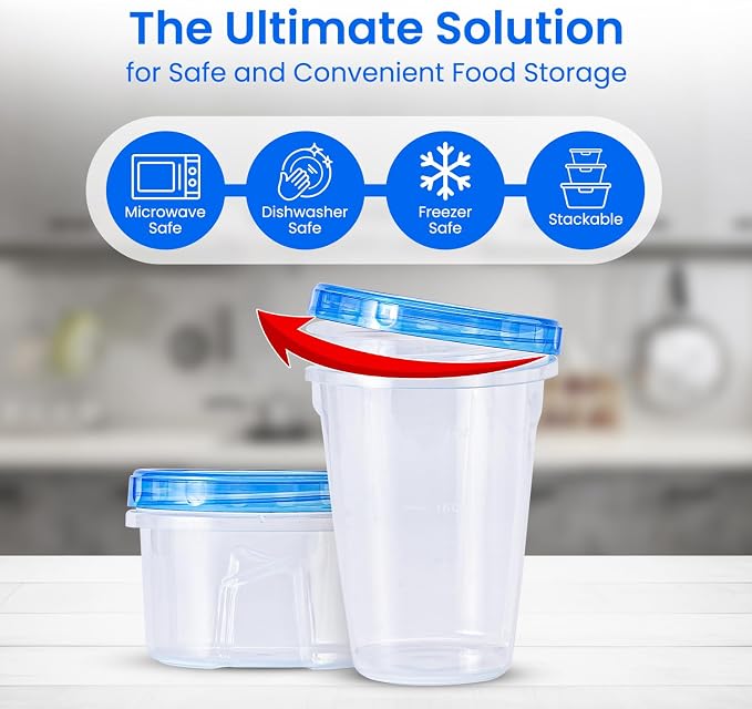 RFAQK 48 PCS Freezer Storage Containers with Lids- Plastic Meal Prep Deli Containers-Freezer Containers for Soup with Twist Top Lids-Reusable Plastic Box for Lunch, Gym, Travel