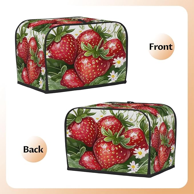 Fruit Strawberry Toaster Cover 4 Slice Wide Slot Washable Toaster Covers | Flower Art Dust and Fingerprint Protection Bread Maker Covers for Kitchen Accessories Decor Bakeware Women Gift