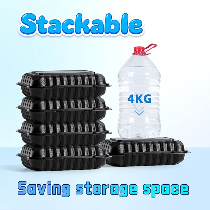 YANGRUI 50-Pack 28oz 9x6 Takeout Containers - Shrink Wrapped No Pre-Wash | Heavy Duty Mineral PP, Microwave & Freezer Safe | Reusable Clamshell for Meal Prep, Work Lunch, Leftovers, Picnic & Party