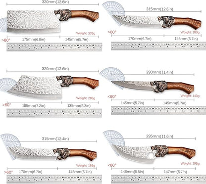 Forged Kitchen Chef Knife Set Stainless Steel Meat Fish Fruit Vegetables Slicing Knife Butcher Boning Cleaver Knives, 6PCS