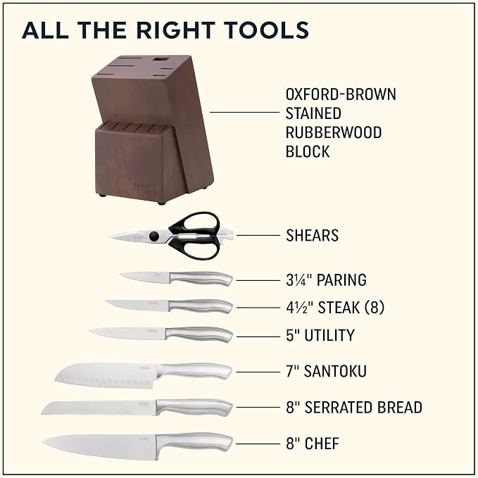 Chicago Cutlery Insignia (13-PC) Kitchen Knife Block Set With Wooden Block, Contoured Handles and Sharp Stainless Steel Professional Chef Knife Set & Scissors
