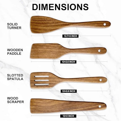Best Non Toxic Wooden Spatula for Cooking Utensil Set Acacia Wood Spatula Set of 4, Bamboo Cooking Spoon Flat Slotted Turner Spatulas for Kitchen Use Cast Iron Scraper Spurtle Thin Egg Flipper Spatula