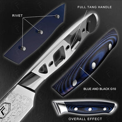 FANTECK Chef Knife 8 Inch Japanese Damascus Kitchen Knife, VG10 Super Steel 67 Layer High Carbon Professional Kitchen Chef Knives,Full Tang Ergonomic G10 Handle-with Sheath & Sharpener