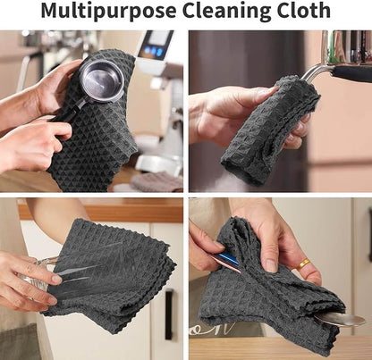 Barista Towel, Extra Thick Waffle Microfiber Coffee Cleaning Cloths, Espresso Machine Accessories for Coffee Bar, Steam Wand, Countertop, Grey, 3-Pack