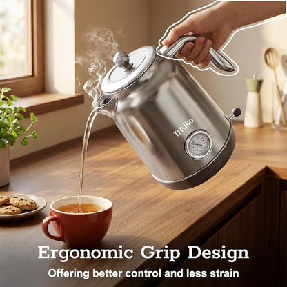1.7L Large Electric Kettle with Thermometer,57.oz Electric Tea kettle with Automatically Shut Off,304 Stainless Steel,1200W Hot Water Kettle Electric for Coffee&Tea (Chrome)