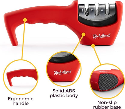 4-in-1 Kitchen Knife Accessories: 3-Stage Knife Sharpener Helps Repair, Restore and Polish Blades and Cut-Resistant Glove