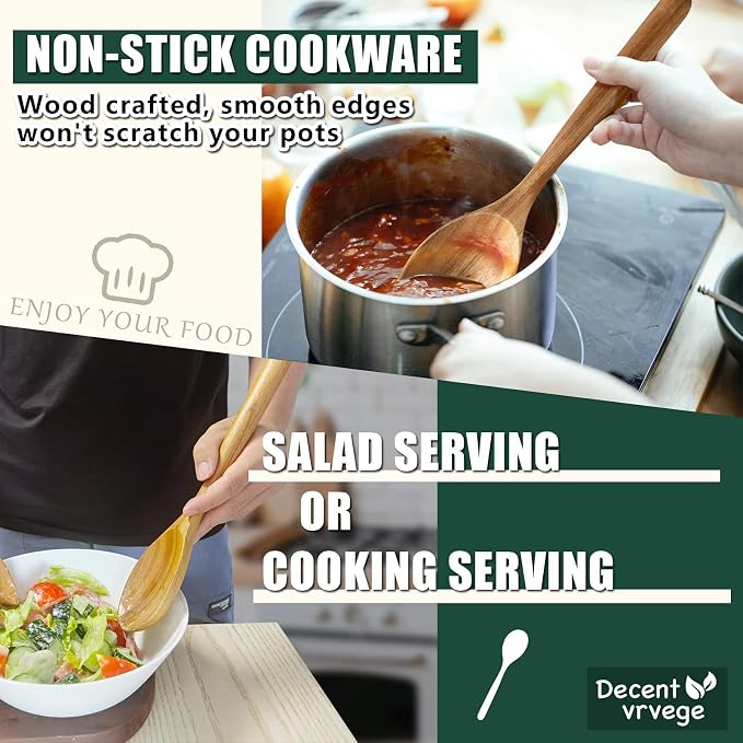 Wooden Spoons for Cooking, Healthy Acacia Wood Spoon Scoops, Kitchen Serving Spoon Set of 3, Food Servers Ladle, Cooking Utensil For Soup Stirring, Salad Servers