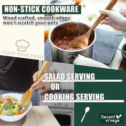 Wooden Spoons for Cooking, Healthy Acacia Wood Spoon Scoops, Kitchen Serving Spoon Set of 3, Food Servers Ladle, Cooking Utensil For Soup Stirring, Salad Servers