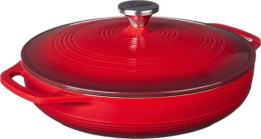 Lodge Essential Enamel Braiser 3.5 Quart - Refrigerator- & Oven-Safe up to 500° F - Heat-Retaining, Induction-Safe & PFAS-Free Enamel Cookware - Island Spice Red