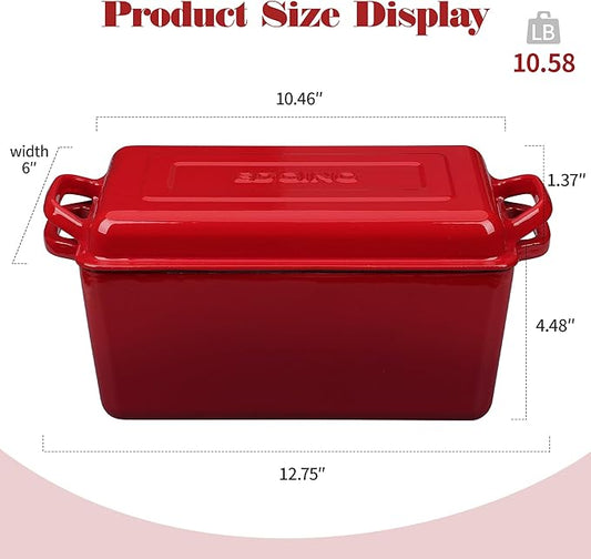 EDGING CASTING Enameled Cast Iron Dutch Oven, Oblong Bread Oven for Sourdough Bread Baking, Baking Pan, Dual Handles, Oven Safe, 4 Quart, Red