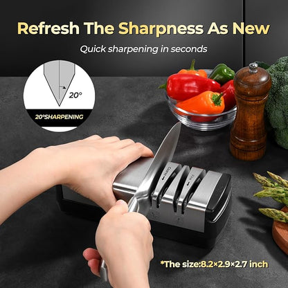 Narcissus Knife Sharpener, Protable Diamond Electric Knife Sharpener for Stainless Steel and Ceramic Knives, with Scissors Sharpener & Metal Dust Collection Box, Quick Sharpening & Polishing, Silver