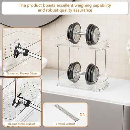 Yieach 2 Pack 13.8″ Deep 2 Tier Under Sink Storage Organizer,Large Pull Out Bathroom Organizers and Storage,Slide Out Acrylic Undersink Storage Shelf,Kitchen Under Sink Organizer for Cleaning Products