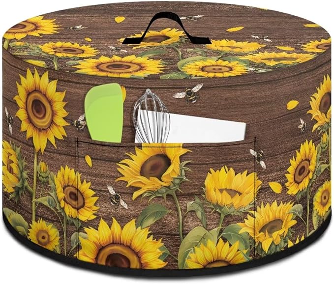 Sunflowers Bees Slow Cooker Cover for Pot Dust Cover Fits for Most 6-8 Quart Oval Slow Cooker Dustproof Small Appliance Accessories Wood - textured Background