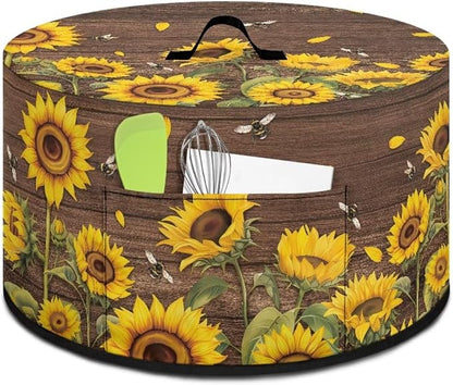 Sunflowers Bees Slow Cooker Cover for Pot Dust Cover Fits for Most 6-8 Quart Oval Slow Cooker Dustproof Small Appliance Accessories Wood - textured Background