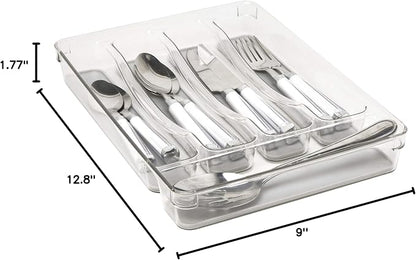 Kitchen Details 23195 Utensil and Cutlery Drawer Organizer, Divider, Tray, Storage, 5 Compartment, Clear