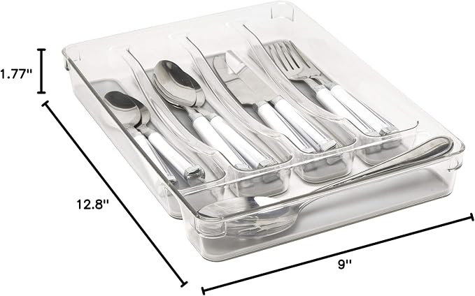 Kitchen Details 23195 Utensil and Cutlery Drawer Organizer, Divider, Tray, Storage, 5 Compartment, Clear (Pack of 2)