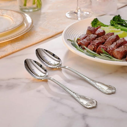 KEAWELL Premium Regalia 4-Piece Spoon Set 6.6-Inch – Ornate 18/10 Stainless Steel Silverware with European Luxury Handles, Dishwasher Safe for Elegant Dining (Silver, Teaspoons)