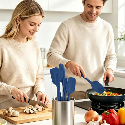 5-Piece Silicone Spatula Set for Baking, 446°F Heat Resistant Non-Stick Cooking Utensils, BPA-Free Food Grade Silicone Scrapers, Non-Scratch Flexible & Dishwasher Safe, Classic Blue