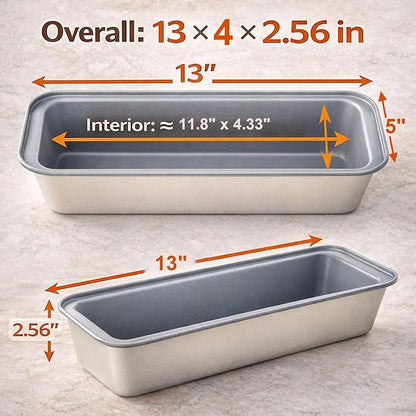13x4 Inch Loaf Pan 3-Pack, Nonstick Carbon Steel Bread Pan for Even Baking, Long Baking Pan for Homemade Sourdough, Banana Bread & Meatloaf – Rust-Resistant, Warp-Resistant, Easy Release