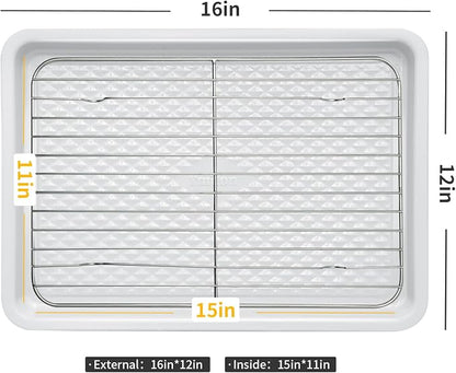 Nonstick Ceramic Baking Sheet With Rack, 2-Pack 15x10 Jelly Roll Sheet Pan, Non-Toxic, PTFE & PFOA Free, Warp-Free, Oven Safe 550°F, Dishwasher Safe, Aluminized Steel, Gray Yellow
