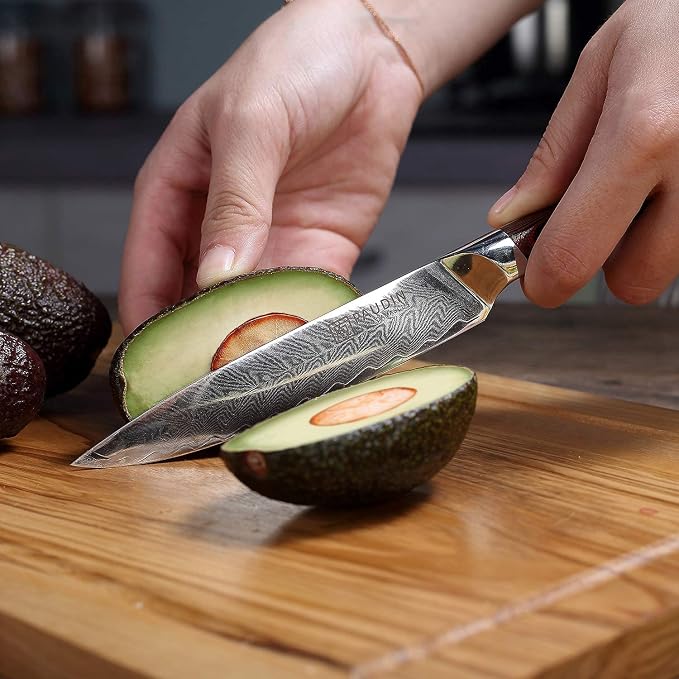 PAUDIN Kitchen Utility Knife 5 Inch, Damascus Chef Knife Japanese Kitchen Knife VG10 High Carbon Stainless Steel