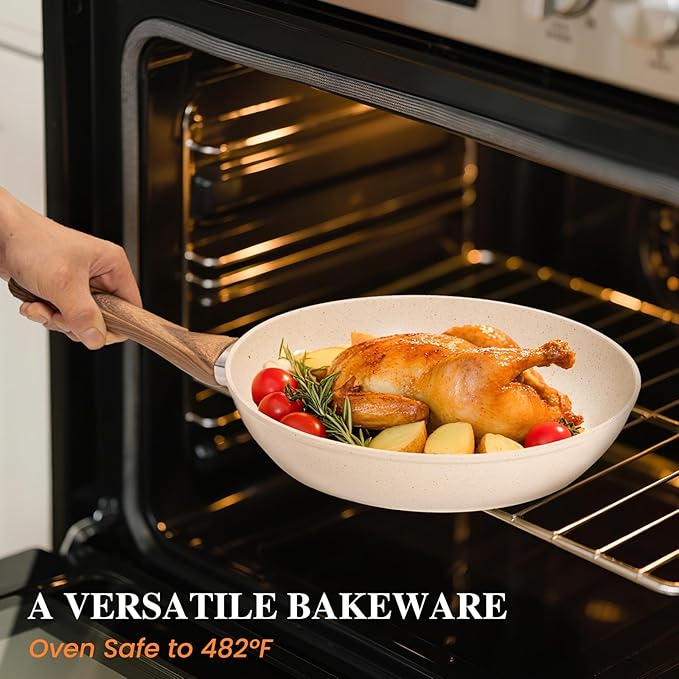17 Pcs Pots and Pans Set, Nonstick & Non-Toxic Healthy Pots and Pans, Heat-Resistant Handles, Induction Cookware Sets with Frying Pans, White