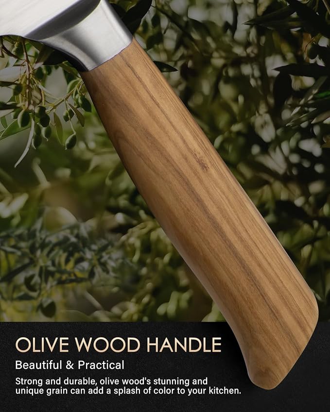 Mitsuharu 8 Inch Chef Knife, SHOMAN Series Meat Cutting Knife with Olive Wood Handle, German Steel Chef's Knife for Kitchen Cooking, Ultra Sharp Cutting Chopping Knife for Vegetable Fruit with Case