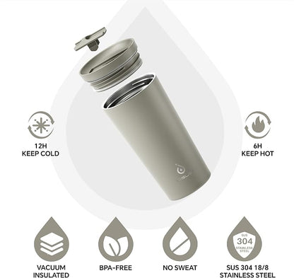 Ideus 17 oz Travel Coffee Mug, Double Wall Vacuum Stainless Steel Insulated Coffee Tumbler With Lid, Splash-Proof & Cup Holder Friendly, Keeps Drinks Hot/Cold, Dishwasher Safe, Celadon