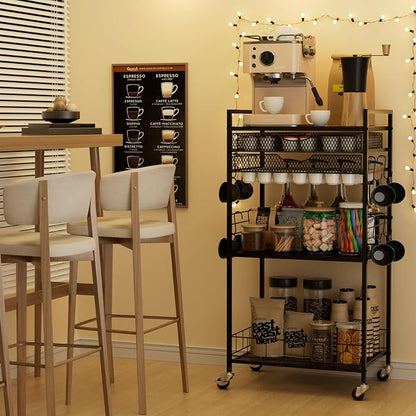 Homsorout Coffee Bar Station with Storage Drawer - 5 Tier Coffee Table Countertop Organizer for K Cups, Tea Bags, Sugar Storage and Kitchen Cabinets (Black)