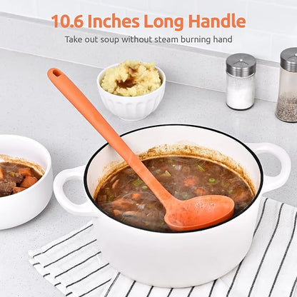 13 inch Silicone Soup Ladle: U-Taste 600ºF Heat Resistant 4 oz Large Non-stick Seamless Rubber Kitchen Deep Serving Spoon with Non-slip Solid Long Handle for Cooking Sauce/Stews/Gravies/Chili(Orange)