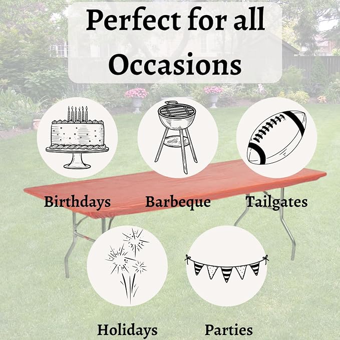 Kwik-Covers 8' Rectangle Plastic Table Covers 30" x 96", Bundle of 5 (Real Red)