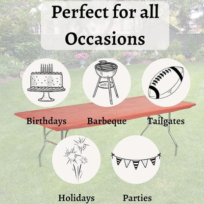 Kwik-Covers 8' Rectangle Plastic Table Covers 30" x 96", Bundle of 5 (Real Red)