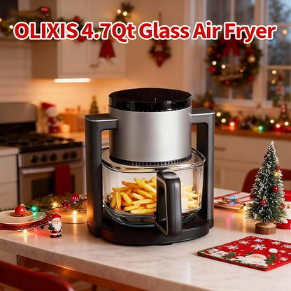 OLIXIS Glass Air Fryer 4.7Qt, Non Toxic Air Fryer with 10 Preset Cook Modes, 395°F Rapid Air Crispy Technology, Roast Bake Dehydrate Reheat, Nonstick & Easy-Clean Basket, 1300W