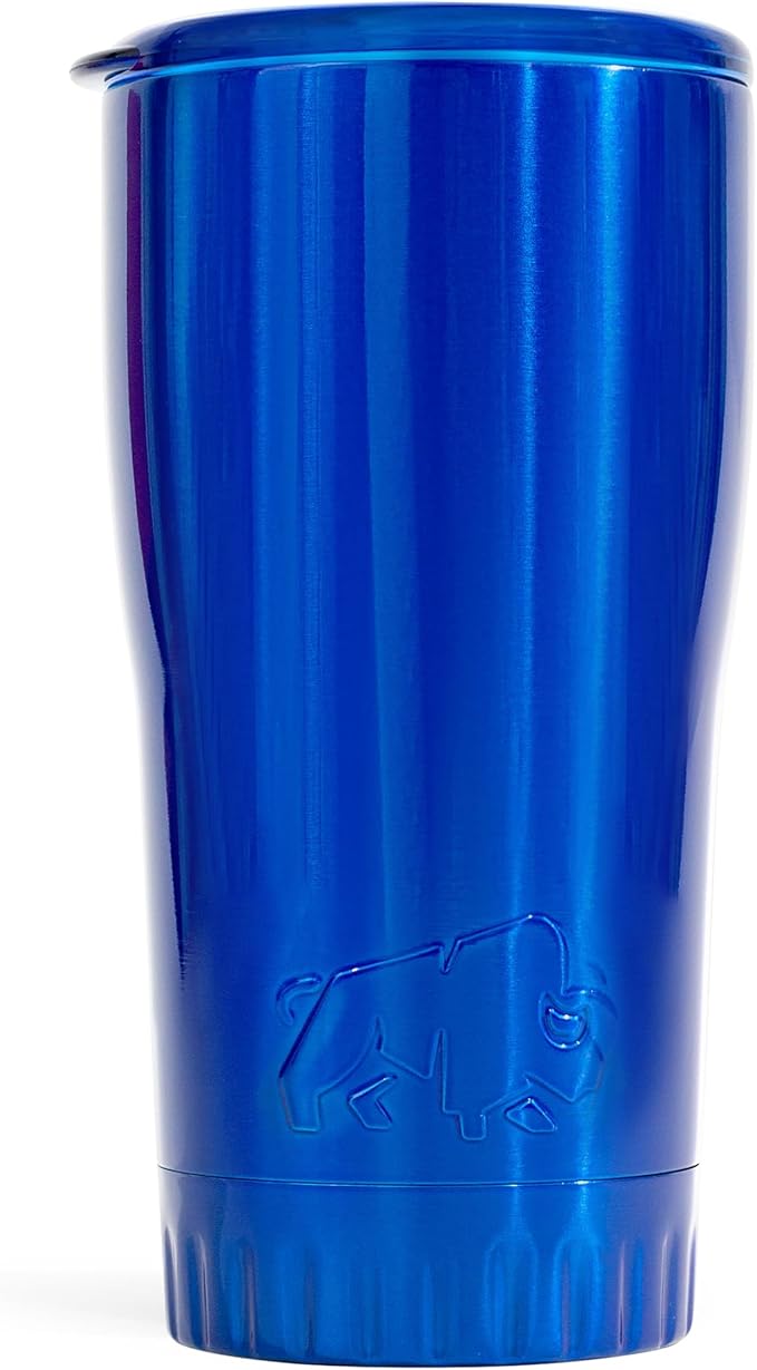 Silver Buffalo Double Walled Vacuum Insulated Stainless Steel Tumbler With Easy Sip Lid Keeps Hot and Cold, Travel Coffee Mug Clear Lid, 20 Ounces, Blue