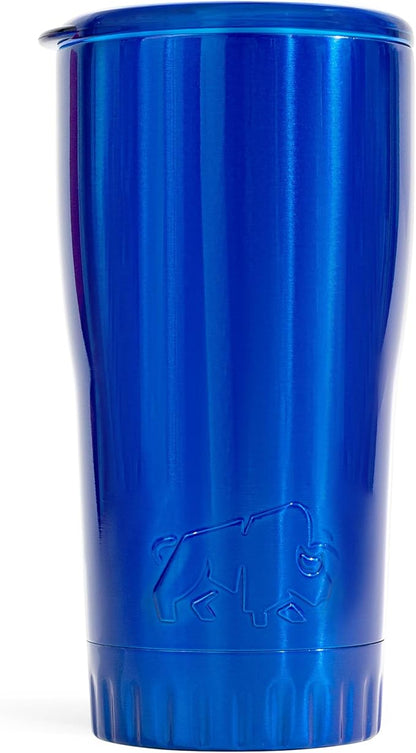 Silver Buffalo Double Walled Vacuum Insulated Stainless Steel Tumbler With Easy Sip Lid Keeps Hot and Cold, Travel Coffee Mug Clear Lid, 20 Ounces, Blue