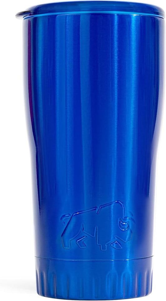 Silver Buffalo Double Walled Vacuum Insulated Stainless Steel Tumbler With Easy Sip Lid Keeps Hot and Cold, Travel Coffee Mug Clear Lid, 20 Ounces, Blue