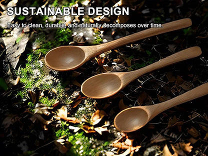6 Piece Small Wooden Spoons Set - Premium Beech Wood Spoons in 3 Sizes (4.9", 5.9", 7.1") for Honey, Tea, Coffee, Multi-Purpose Mini Teaspoons Utensils for Ice Cream and Soup