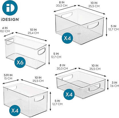 iDesign Stackable Plastic Handle Bin Assortment Set - Storage Organizers for Kitchen, Fridge, Pantry, Home -18 Pack, Clear | Cabinet Organization, Container, BPA-Free