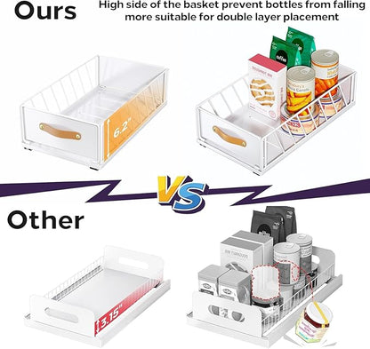 2Pack Pull out Cabinet Organizer,Heavy Duty Slide out Pantry Shelves Drawer Storage with Adhesive Nano Film,Sliding Mesh Basket with Handle for Kitchen, Bathroom, Home, 11.8W" X 15.7"D X 6.2"H,White