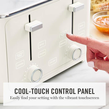 Martha Stewart 4 Slice Toaster, 10 Shade Settings with Defrost, Cancel, Bagel & Gluten-Free, Extra-Wide Self-Centering Slots for Waffles & Artisan Bread, Removable Crumb Tray, Cord Wrap, 1800W, Linen