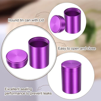 uxcell 3pcs Portable Storage Jar, Multipurpose Airtight Container Bottle Mini Smell Proof Metal Round Tins with Lid for Spices Purple Tea Candy, Purple