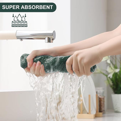 Homaxy 100% Cotton Kitchen Towels and Dishcloths Set, 12 x 12 Inches and 13 x 28 Inches, Set of 16 Bulk Kitchen Towels Set, Ultra Soft Absorbent Dish Cloths for Washing Dishes, Blackish Green