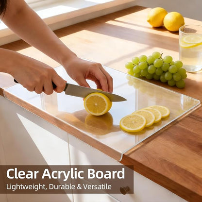 Cutting Board Set of 2 – Acacia Wood & Acrylic Cutting Board with Counter Lip for Kitchen, Wooden Chopping Board with Juice Grooves for Vegetables, Fruits, Meat